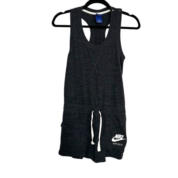 Nike Women’s XS Romper Jumpsuit Black Sleeveless Drawstring Just Do It Logo - Picture 1 of 10